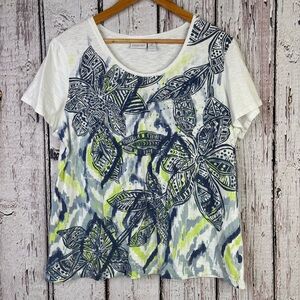 Zenergy by Chico’s 3|XL‎ Short Sleeve Shirt Floral Print Embellished Rhinestones